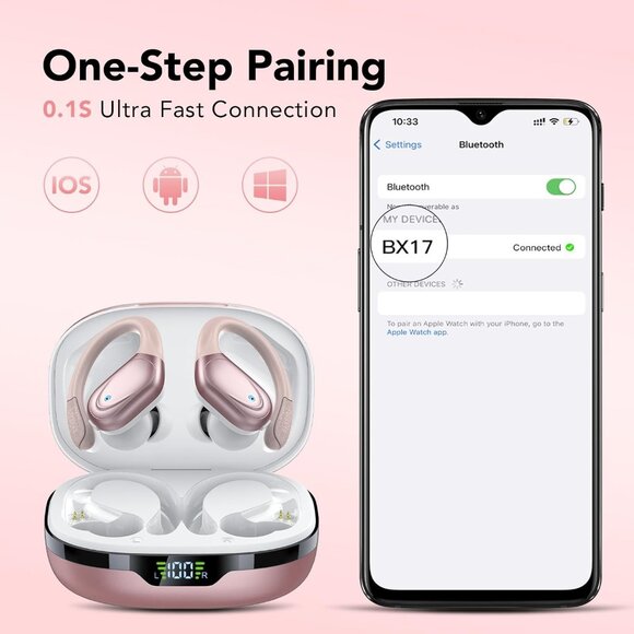 Wireless Over-Ear Bluetooth Earbuds Rose - Picture 7 of 9